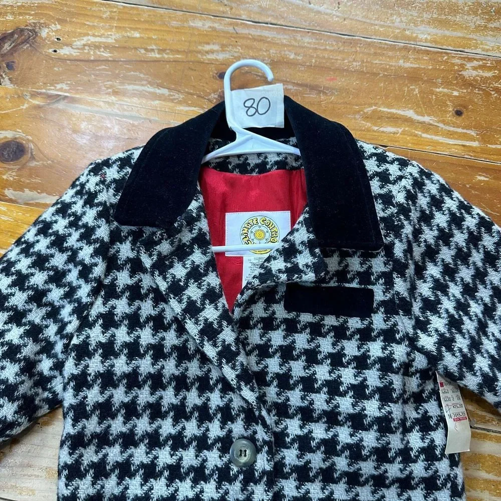 NOS Vintage Climate Control Jacket Girls Sz 4 Black White Houndstooth Wool Blend